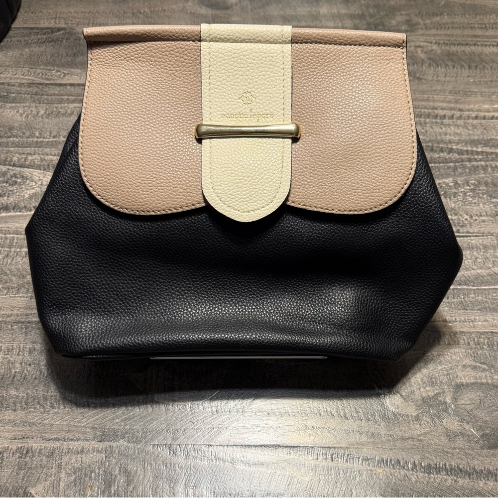 Nanette Lepore Tricolor Pebbled Leather Clutch - Black, Beige & Cream